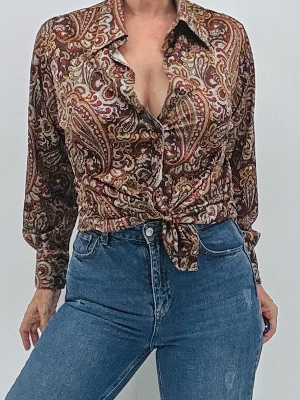 Vintage 70s Roaman’s Groovy Disco Hippie Boho Paisley Barrymore Collar Shirt